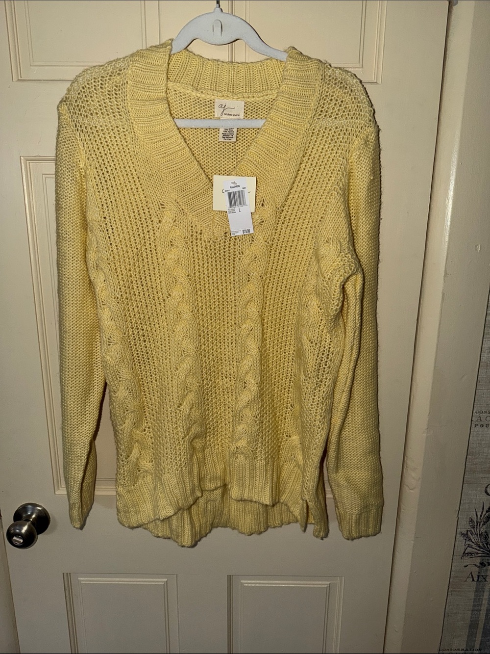 Andrea Jovine Pale Yellow Cable-Knit V-Neck Sweater